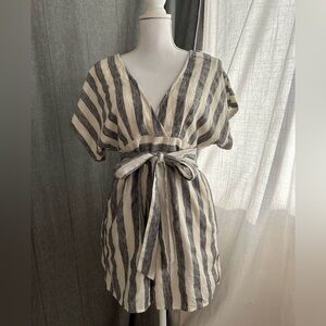 Striped V-Neck Wrap Dress